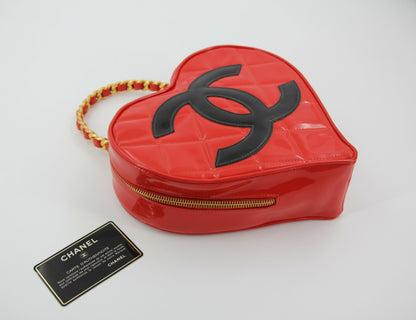 Chanel Vintage 1995 Leather Red Barbie Heart Vanity Handbag