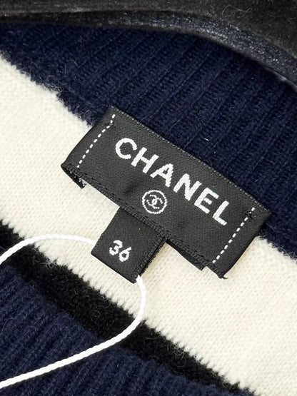 Chanel 26C blue and white striped cashmere top
