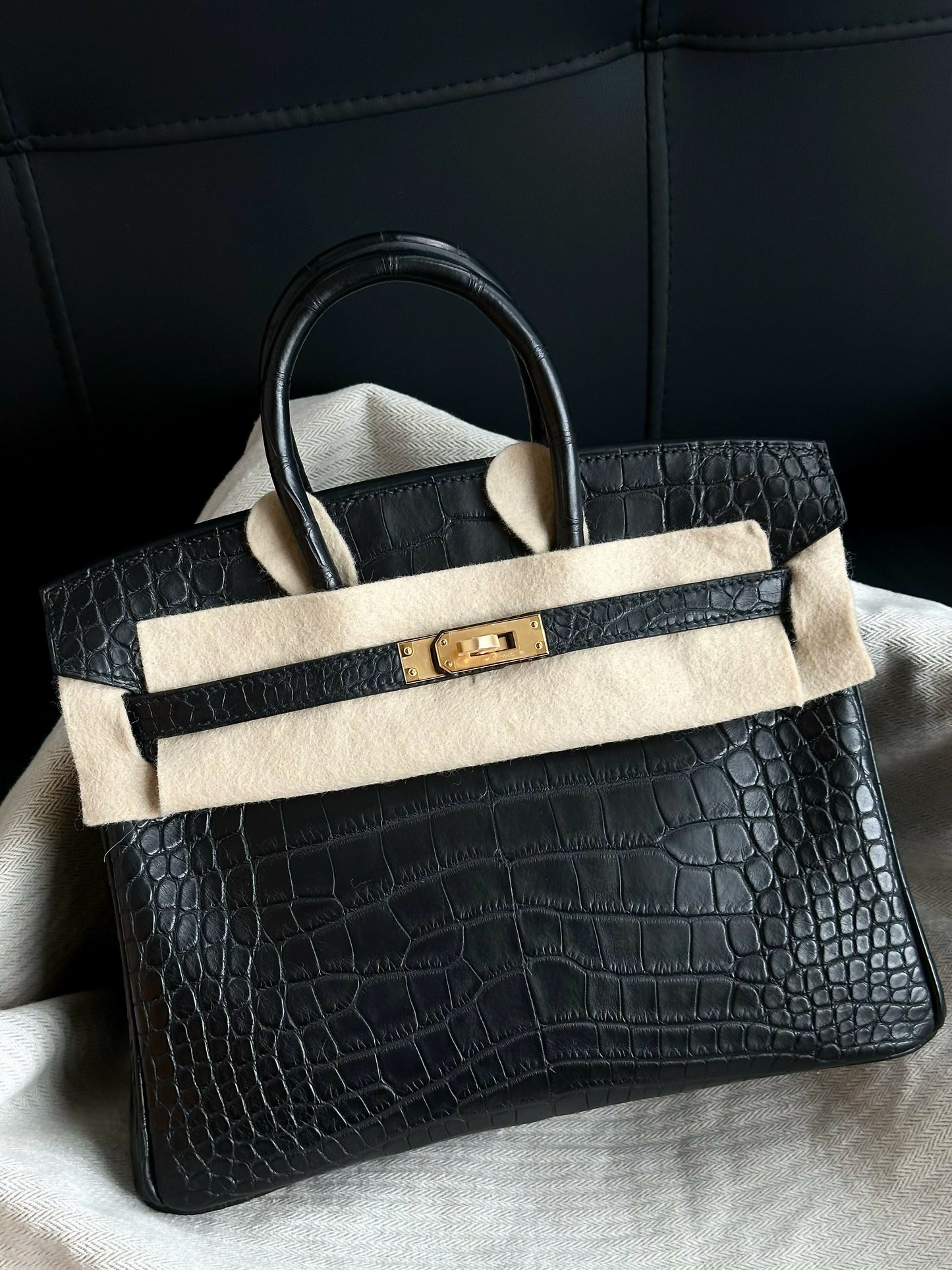 Hermès Birkin 25 Noir Matte Alligator with Gold Hardware