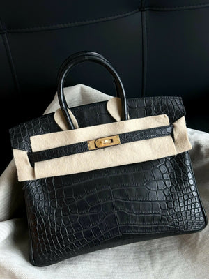 Hermès Birkin 25 Noir Matte Alligator with Gold Hardware