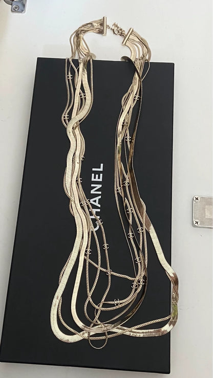 Chanel 24A light gold multi-layered snake chain necklace