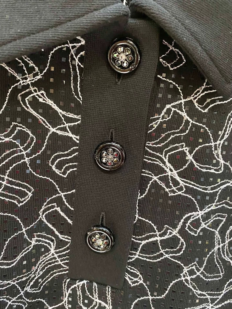 Chanel 25P black CC Logo Long-Sleeve Polo Sweatshirt.