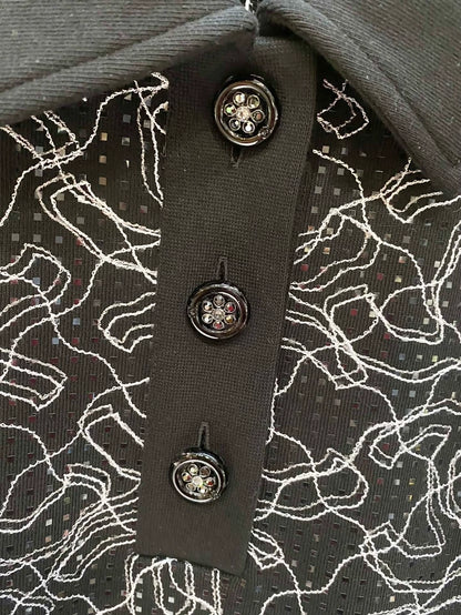 Chanel 25P black CC Logo Long-Sleeve Polo Sweatshirt.