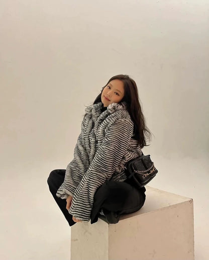 Chanel 2020 black & white fur striped jacket