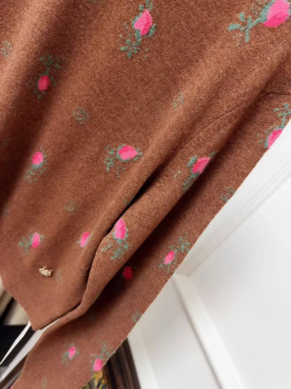 Chanel 22k Caramel Brown Floral Knit Sweater