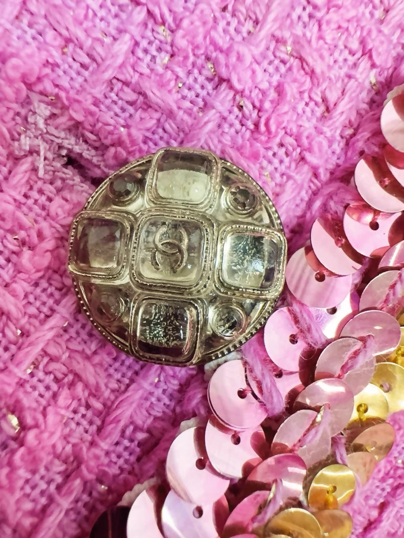 Chanel 22S pink sequined tweed coat/dress