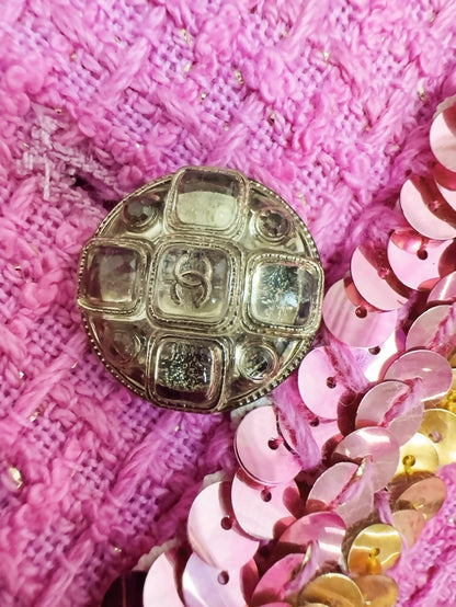 Chanel 22S pink sequined tweed coat/dress