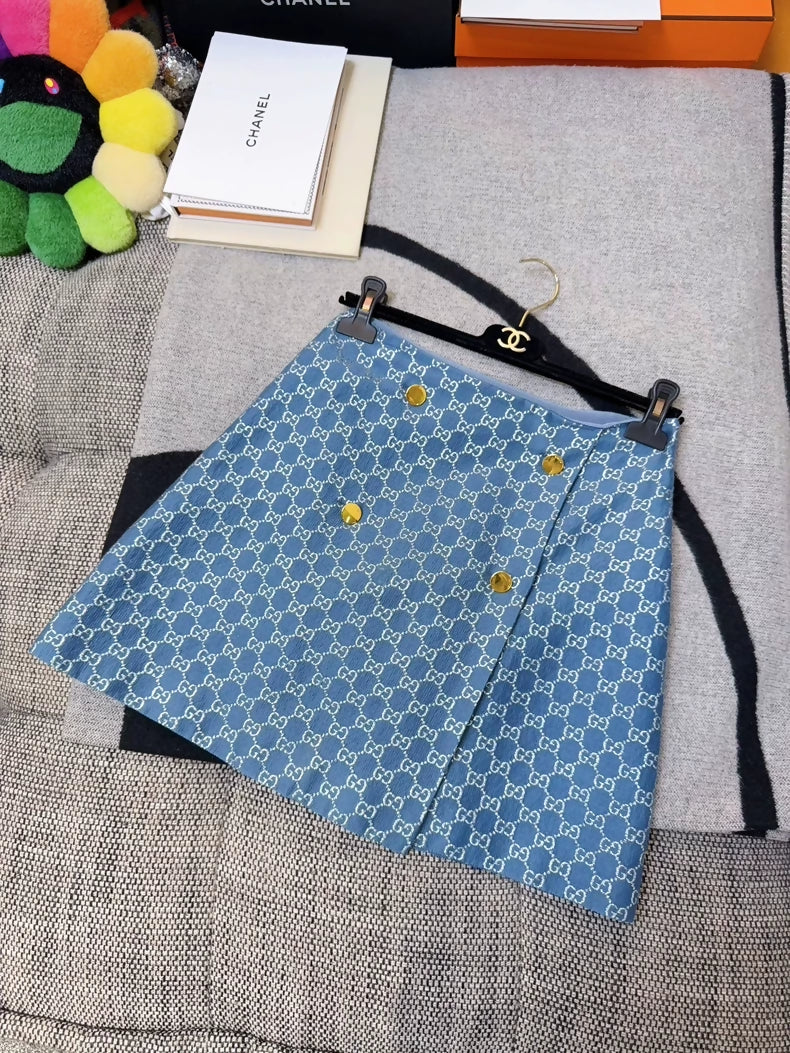 Gucci blue logo jacquard wool casual midi skirt