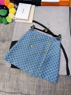 Gucci blue logo jacquard wool casual midi skirt