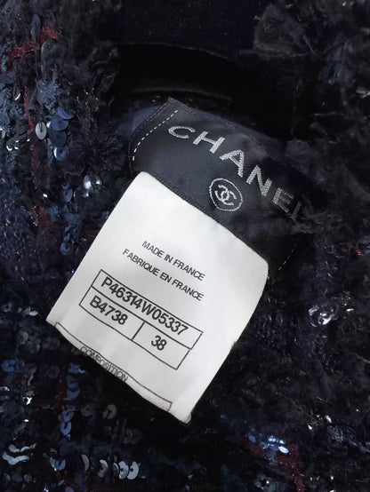 Chanel 2013 Deep Blue Pleated Sequin Tweed Dress