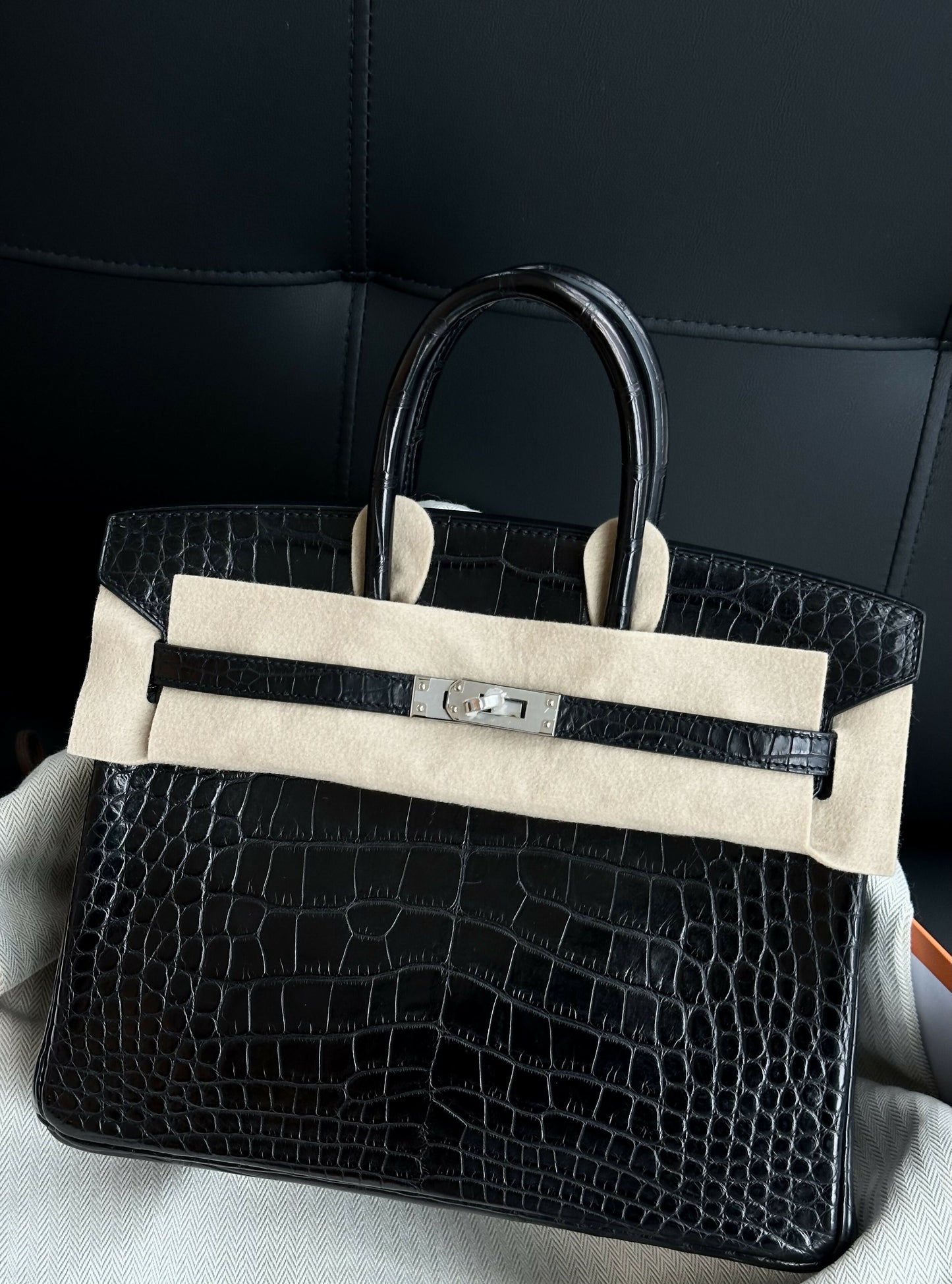 Hermès Birkin 25 Noir Matte Niloticus Crocodile with Palladium Hardware Square