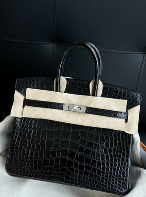 Hermès Birkin 25 Noir Matte Niloticus Crocodile with Palladium Hardware Square