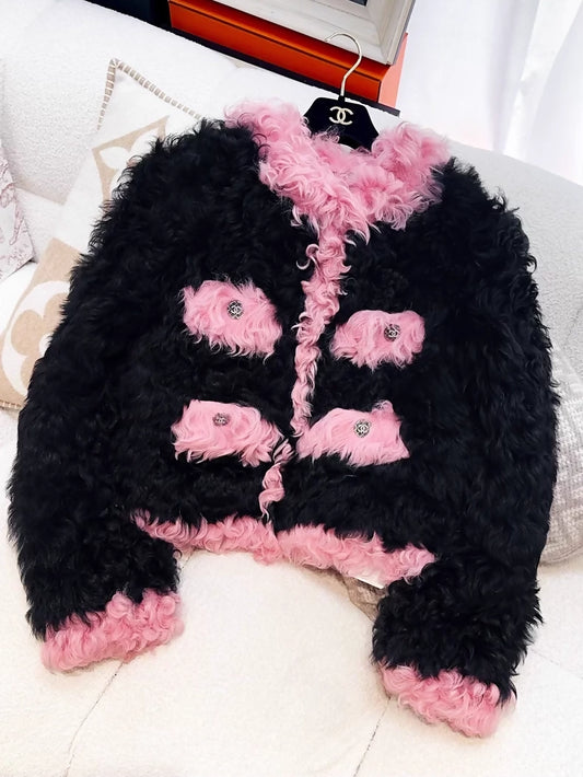 Chanel 21K Black and Pink Fur Coat