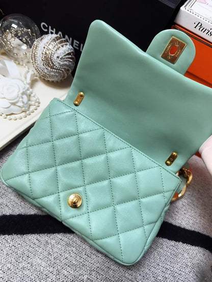 Chanel 23P mint green square shoulder bag with gold chunky chain