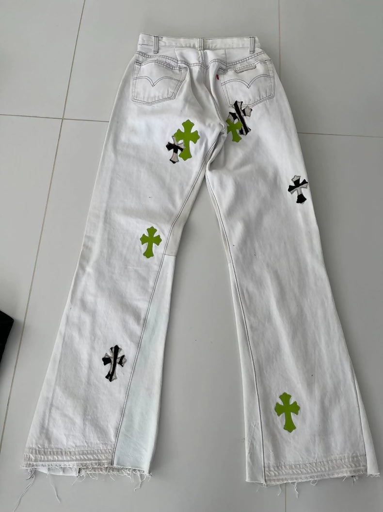 Chrome Hearts white green zebra cross pants