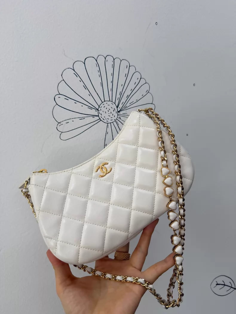 Chanel 24p White Hobo Shoulder Bag gold hardware