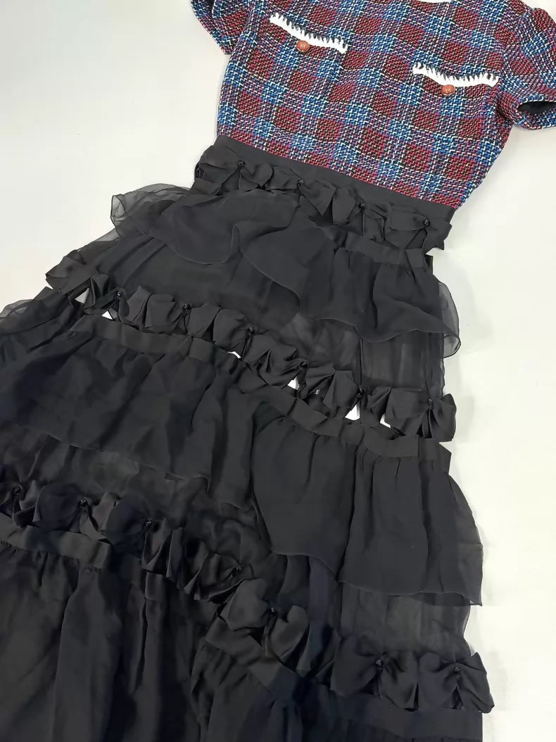 Chanel 23C Red and Blue Lace Long Dress