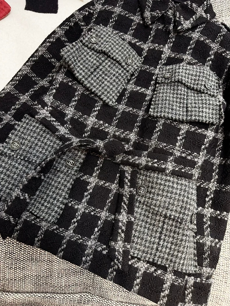 Chanel 22K black and gray plaid jacket
