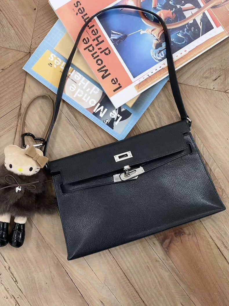 Hermès Kelly Elan black chèvre leather palladium hardware