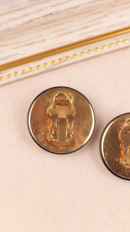 Chanel 1993 Black and Gold Clover Earrings