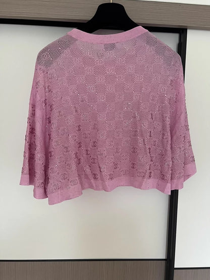 Chanel 23C pink rhinestone crop top