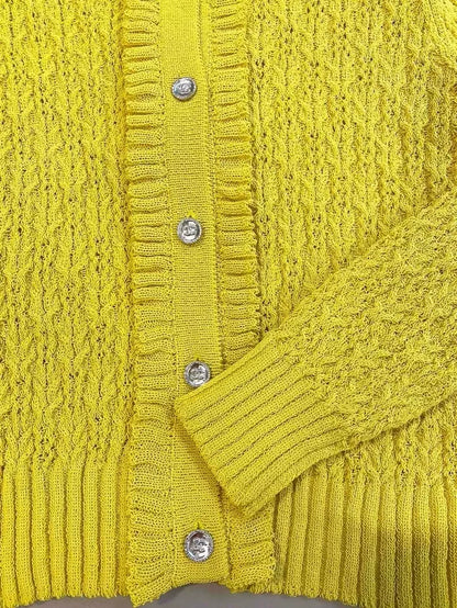 Chanel 25C yellow cardigan with ruffles