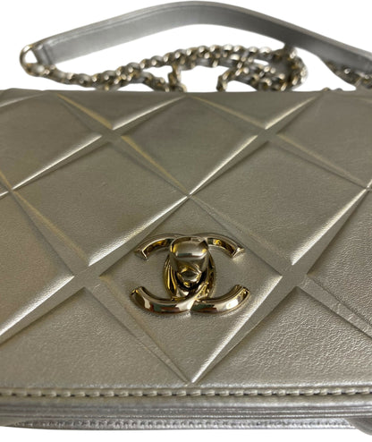 Chanel Airlines 16P Mini Propellor Metallic Calfskin Silver Flap Bag