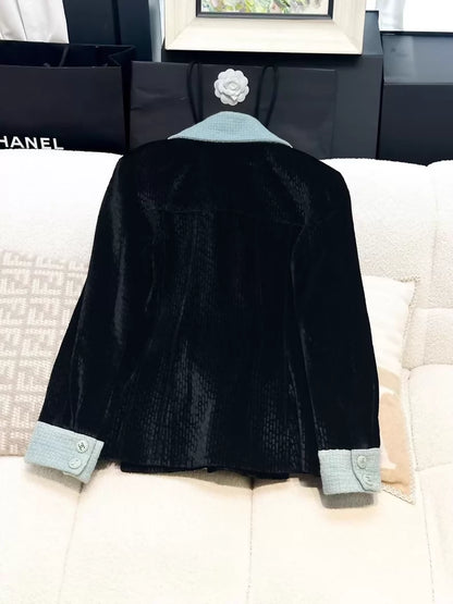 Chanel 22B black velvet & light blue jacket