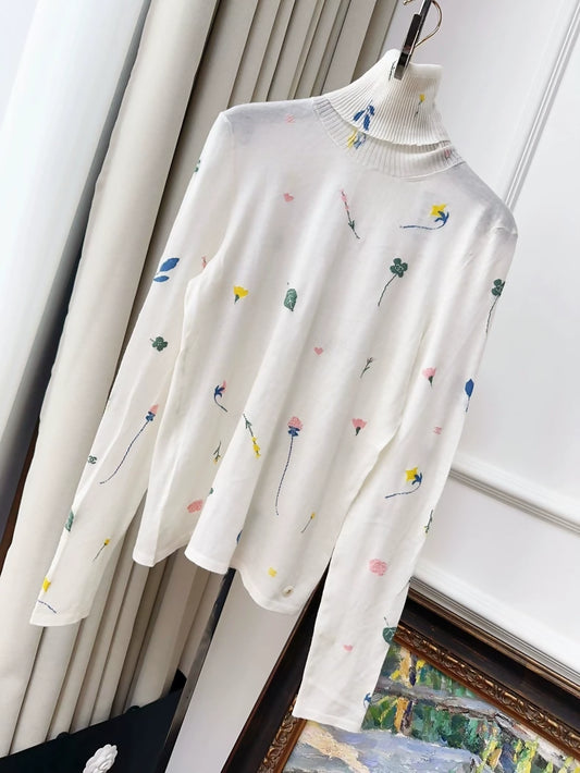 Chanel 18B white ecru turtleneck sweater