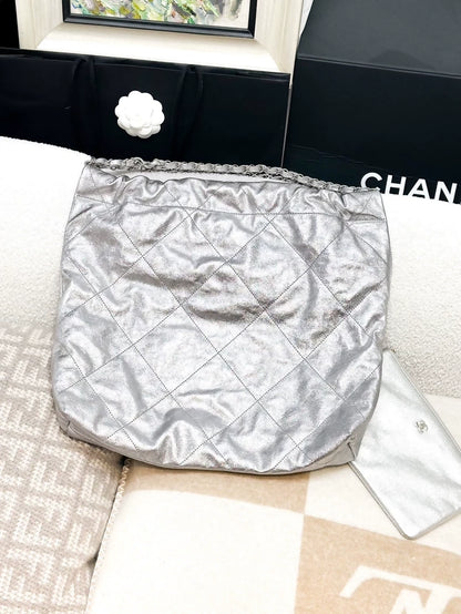 Chanel 23p 22bag metallic Silver Quilted Medium shoulder bag
