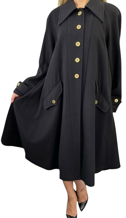 Chanel Vintage 94A Black Oversized Cashmere Long Jacket Coat FR 36