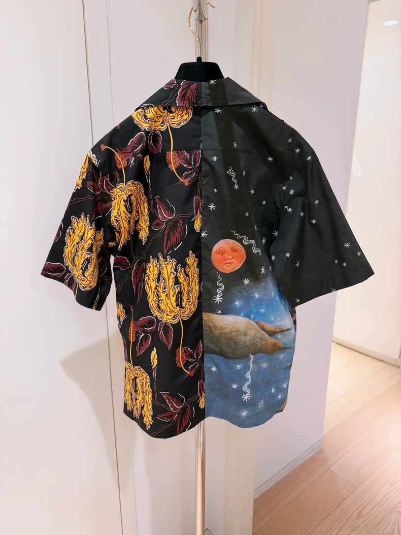 Prada "Impossible Love" two-tone print short-sleeved shirt