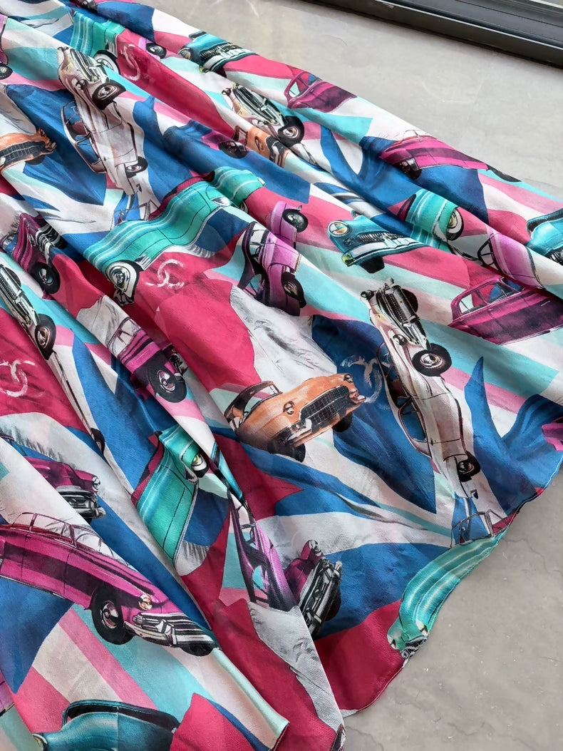Chanel 17C Silk Printed Midi Skirt