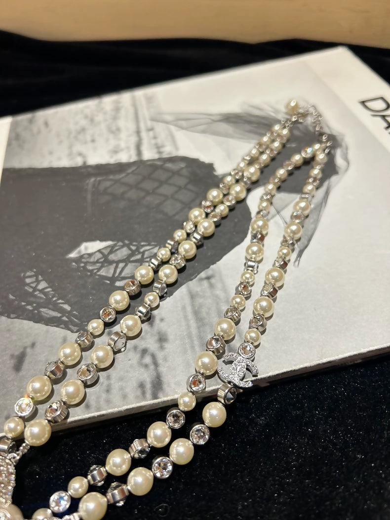 Chanel Bow Rhinestone Pearl Necklace