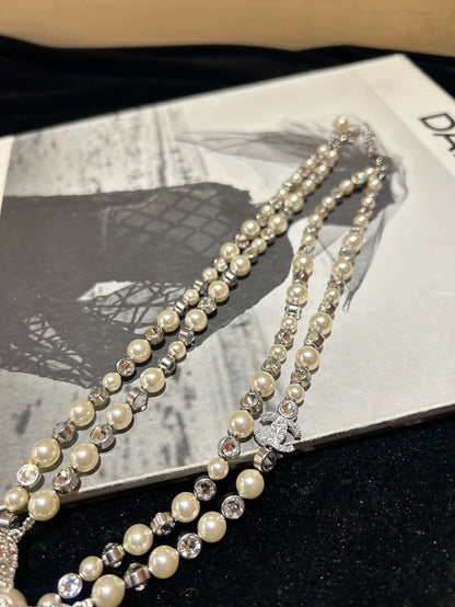 Chanel Bow Rhinestone Pearl Necklace