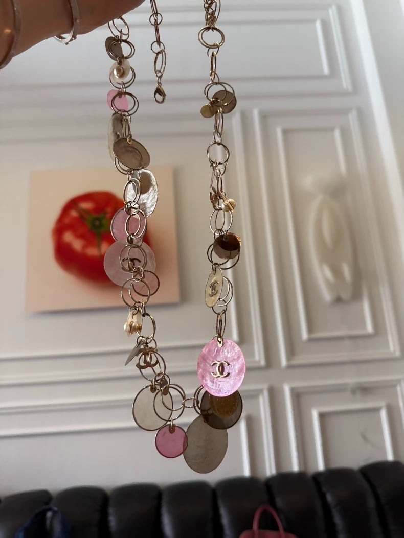 Chanel 2007 "Bubbles" long chain necklace in dreamy, colorful mother-of-pearl