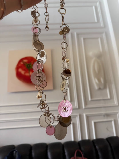 Chanel 2007 "Bubbles" long chain necklace in dreamy, colorful mother-of-pearl