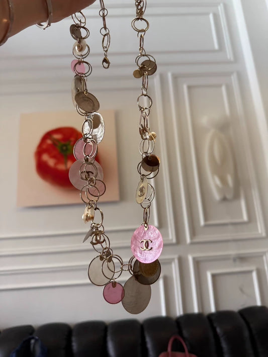 Chanel 2007 "Bubbles" long chain necklace in dreamy, colorful mother-of-pearl