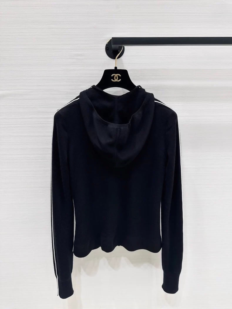 Chanel Coco Neige black hooded knit cardigan, size F38,