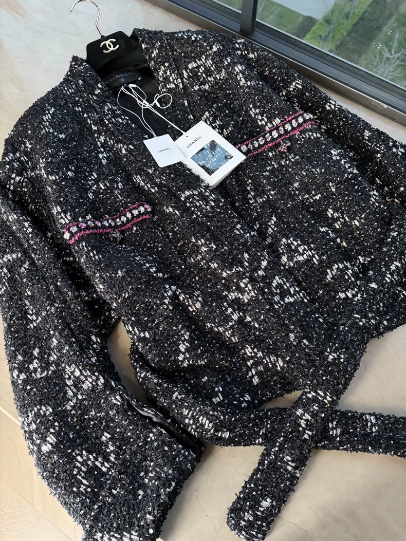Chanel 24C black sequined tweed jacket