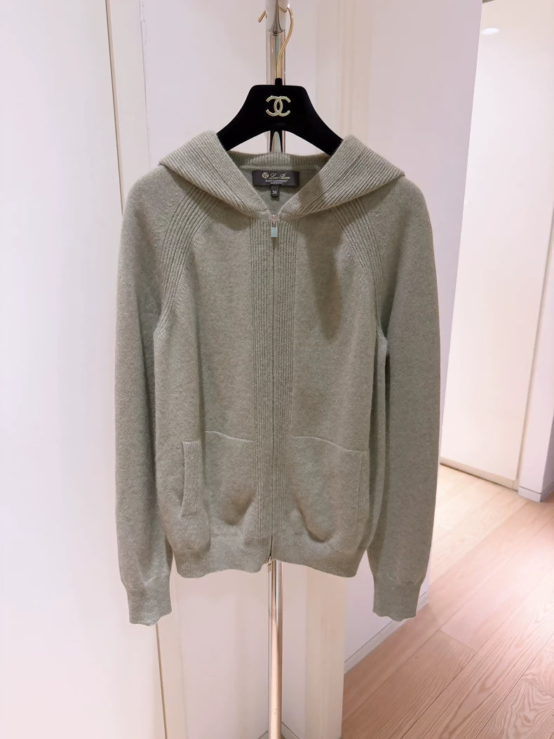 Loro Piana Classic Baby Cashmere Knit Hooded Cardigan