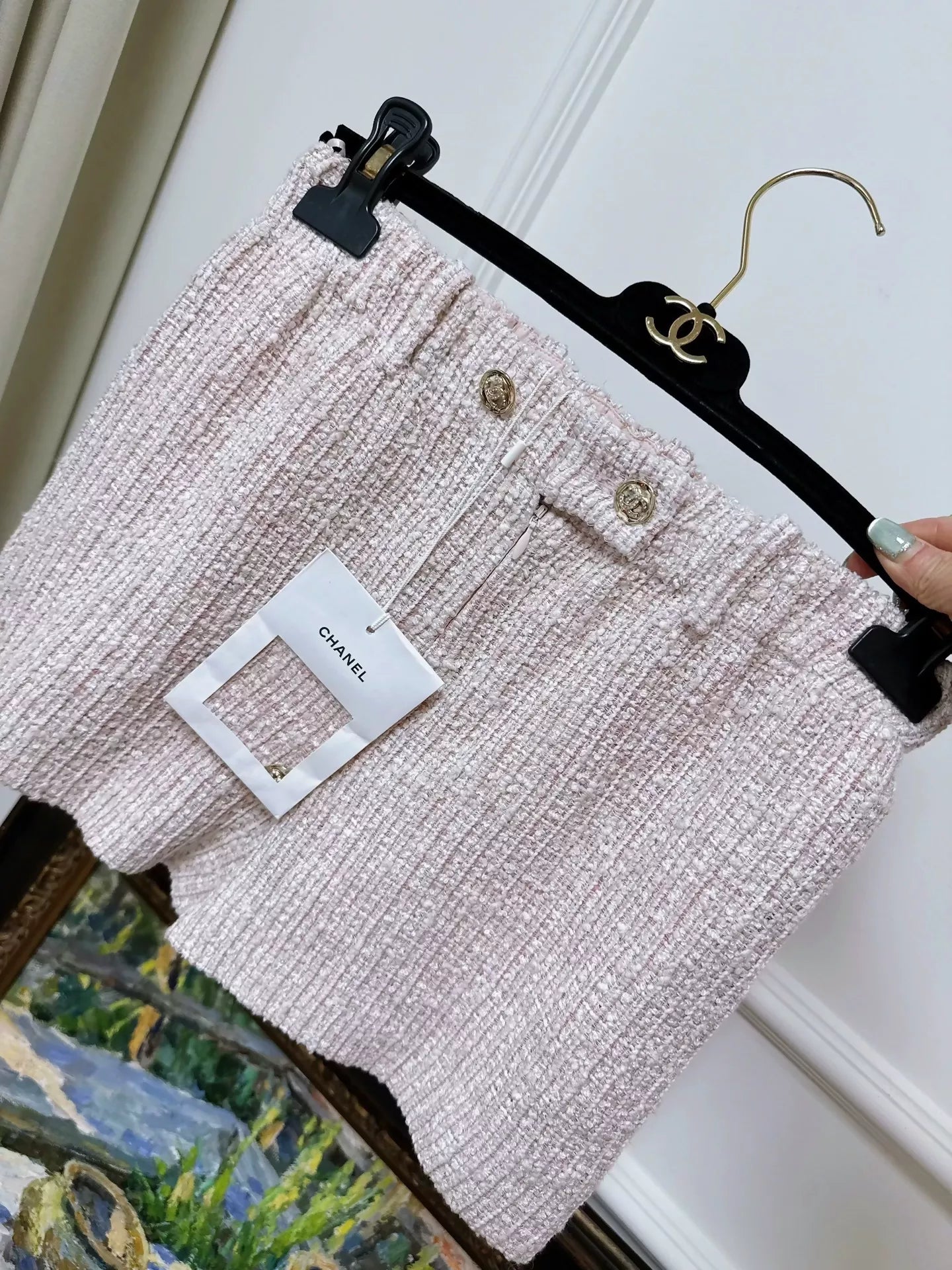Chanel 24p pink tweed shorts