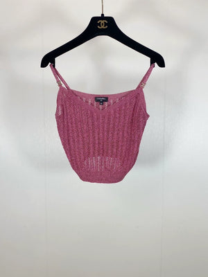 Chanel pink knitted rhinestone-buckled camisole