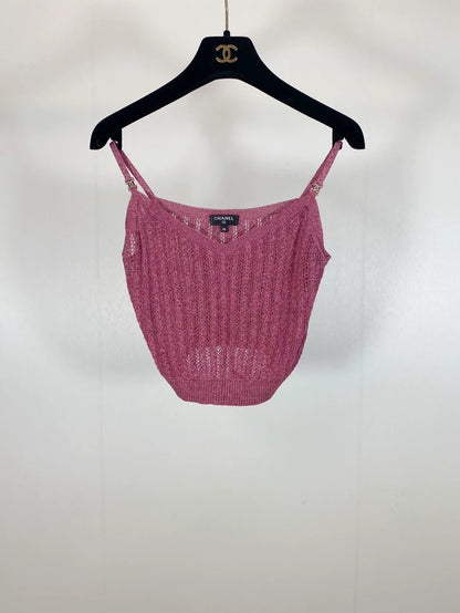 Chanel pink knitted rhinestone-buckled camisole