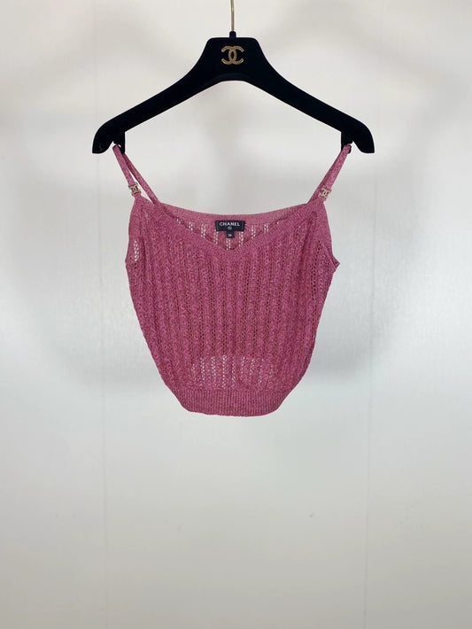Chanel pink knitted rhinestone-buckled camisole