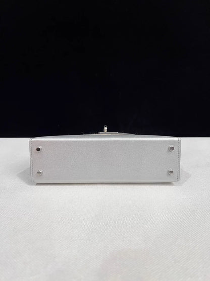 HERMES Mini Kelly 20 Olympic Silver leather gold hardware