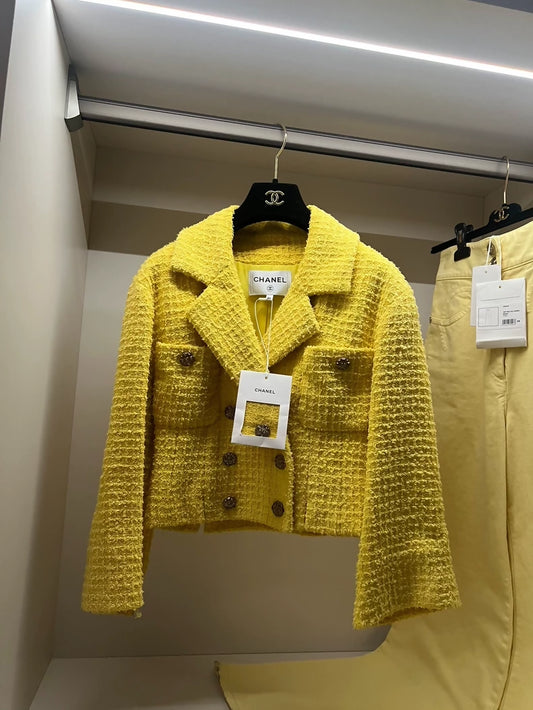 Chanel 22S yellow tweed jacket