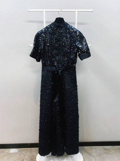 Chanel 19S black 
silver glittered jumpsuit