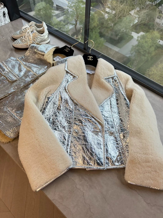 Chanel 2017 ecru/silver shearling coat