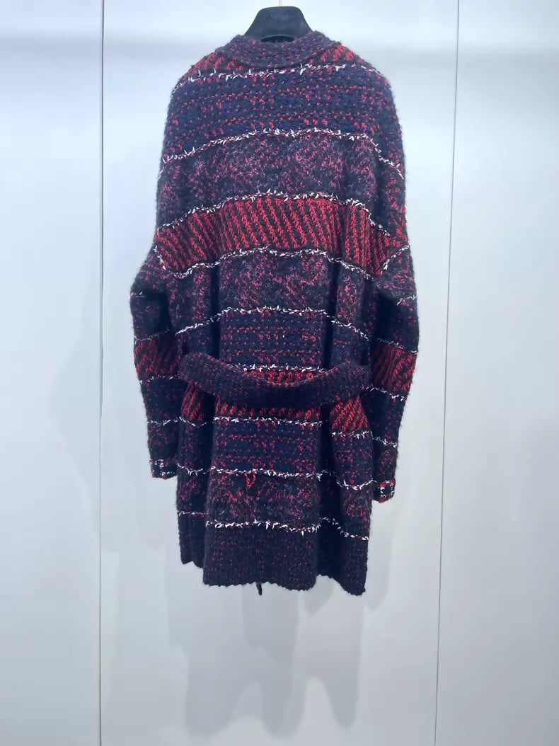 Chanel 23B red belted knit long coat